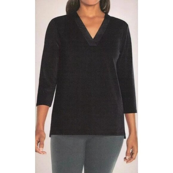 NEW Banana Republic Women's Size L 3/4 Black Sleeve Split-Neck Top - Picture 1 of 7